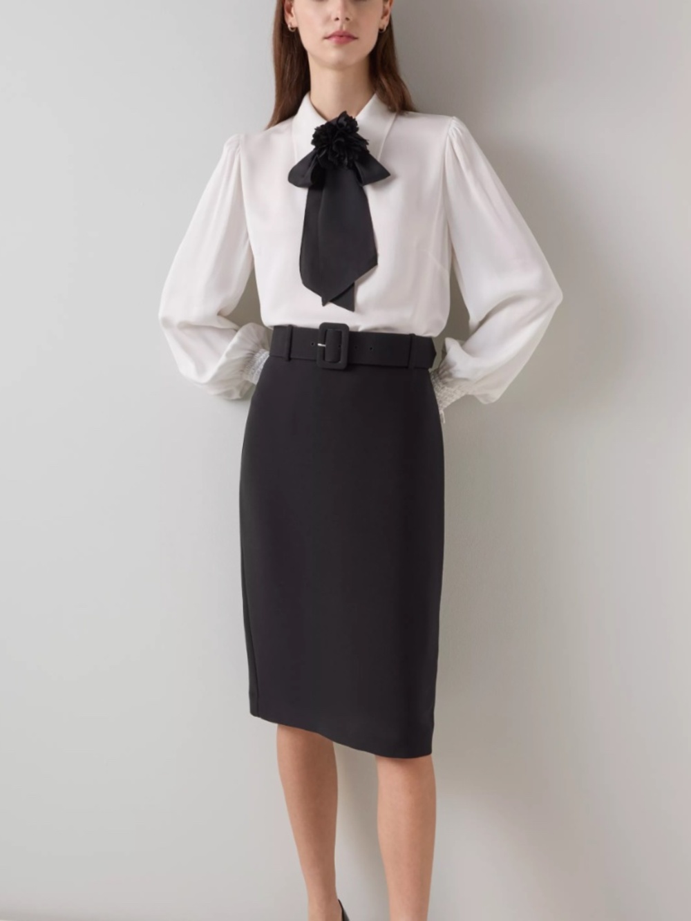 LK Bennett Tabitha Black Belted Crepe Pencil Skirt